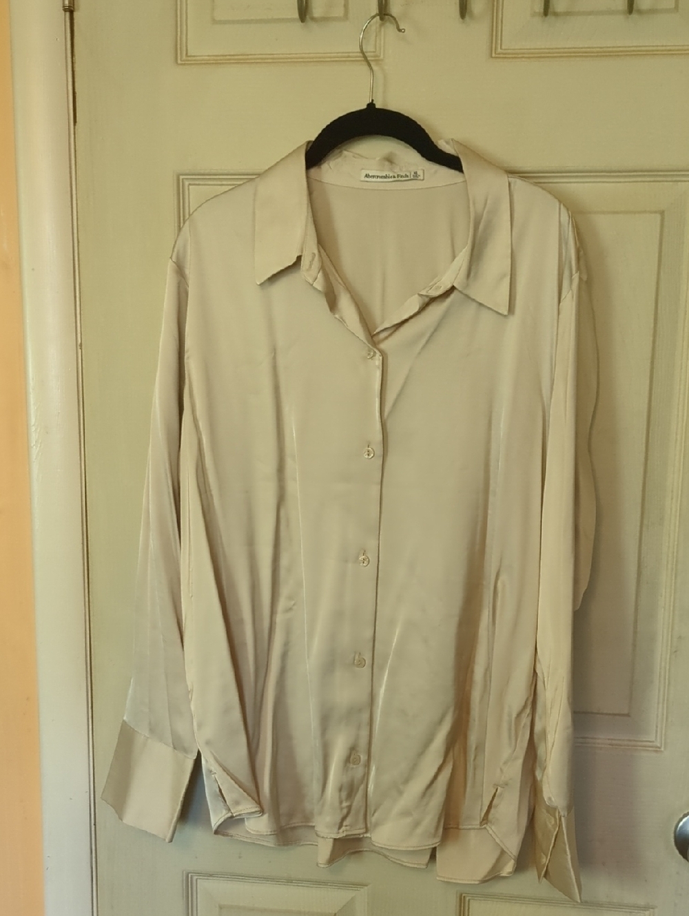 NWOT Abercrombie Fitch XL Beige Satin Button down Shirt